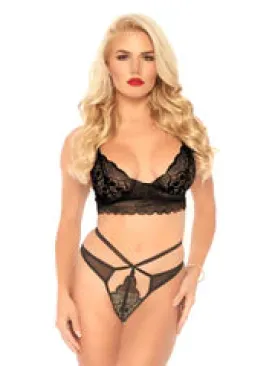 2PC Sweetheart Lace Bralette and Matching Strappy Cut Out G-string