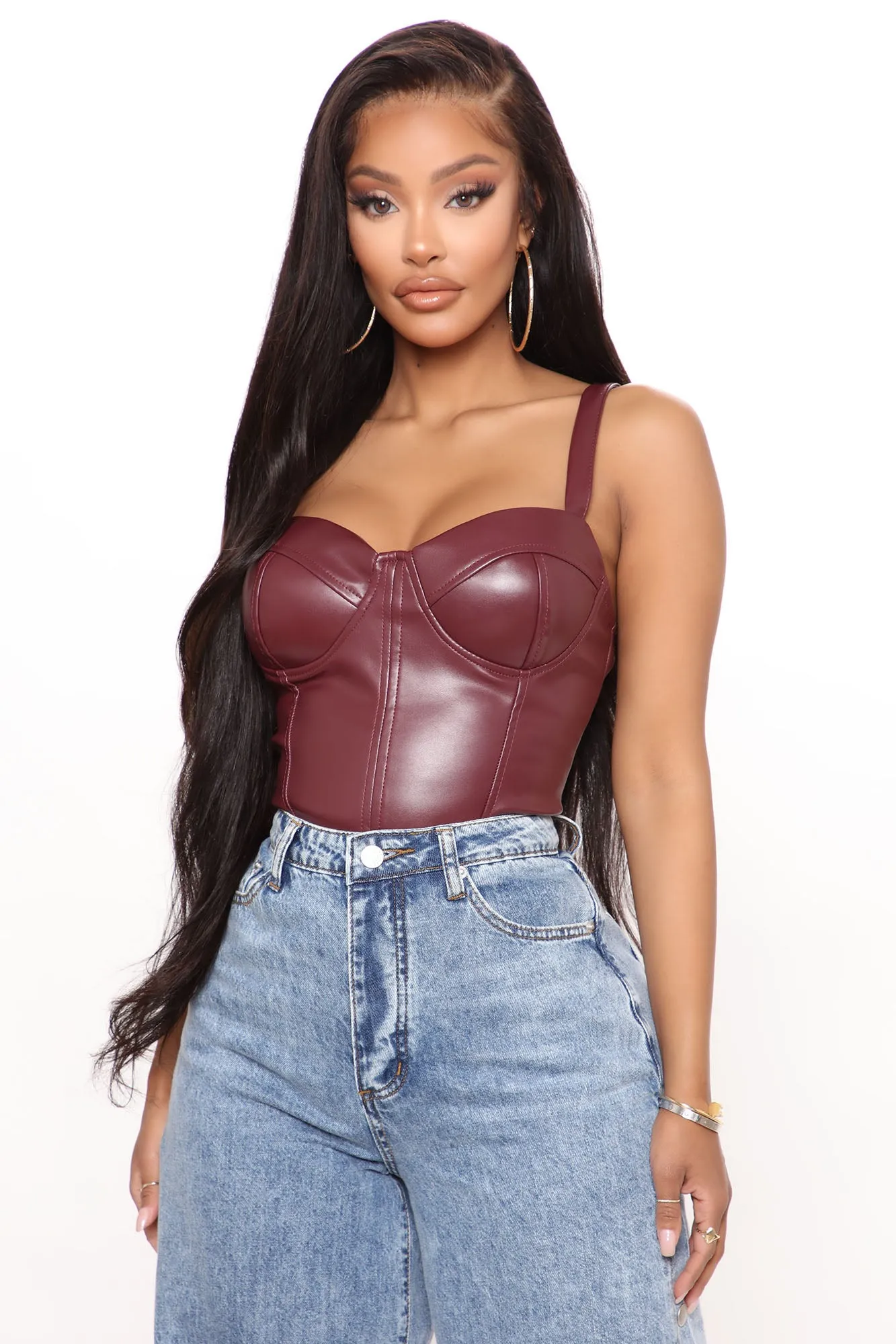 Avalynn PU Bodysuit - Burgundy