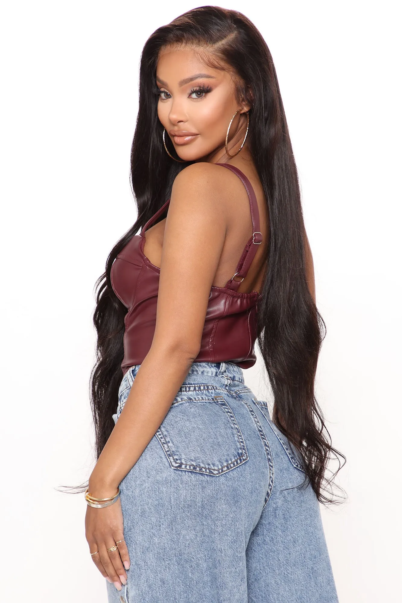 Avalynn PU Bodysuit - Burgundy
