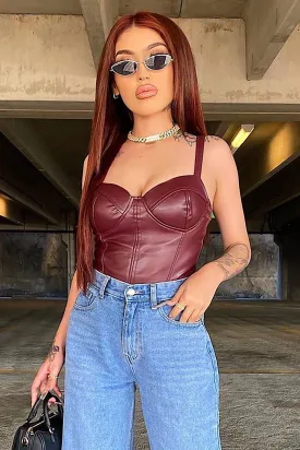 Avalynn PU Bodysuit - Burgundy