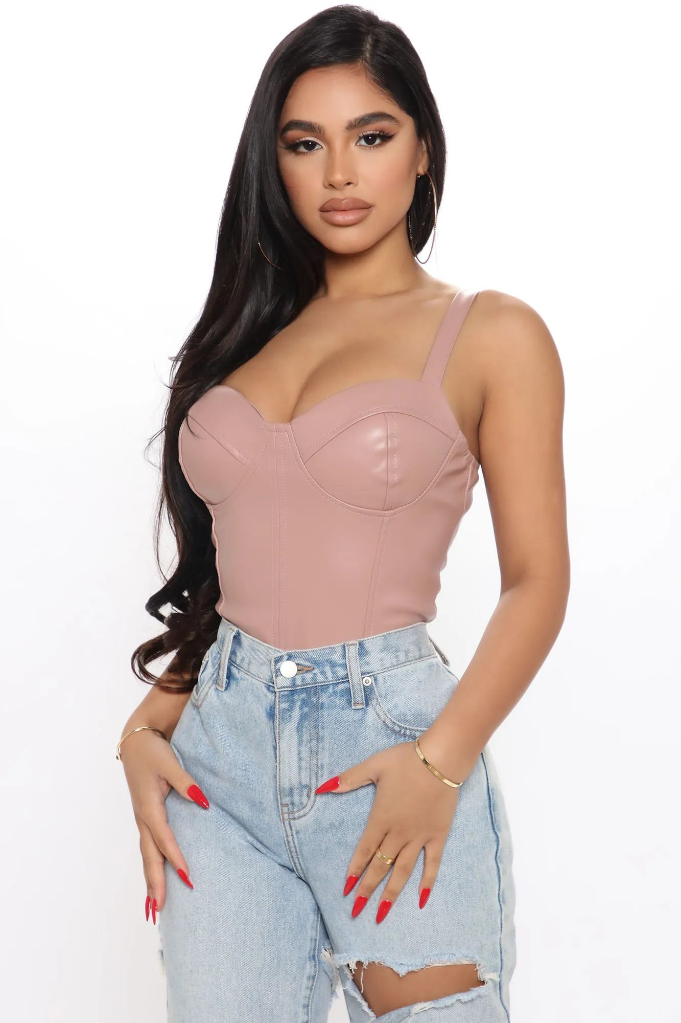 Avalynn PU Bodysuit - Mauve