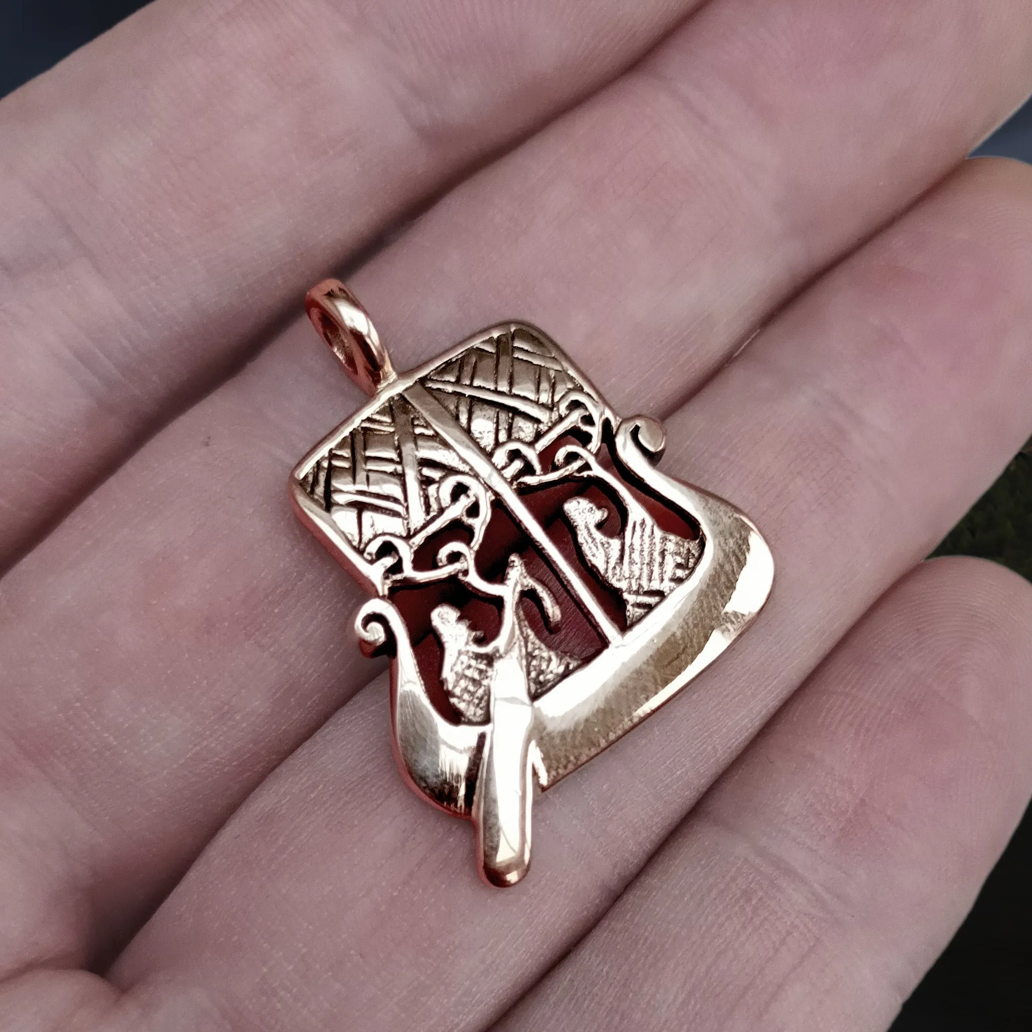Bronze Gotland Stone Ship Viking Pendant