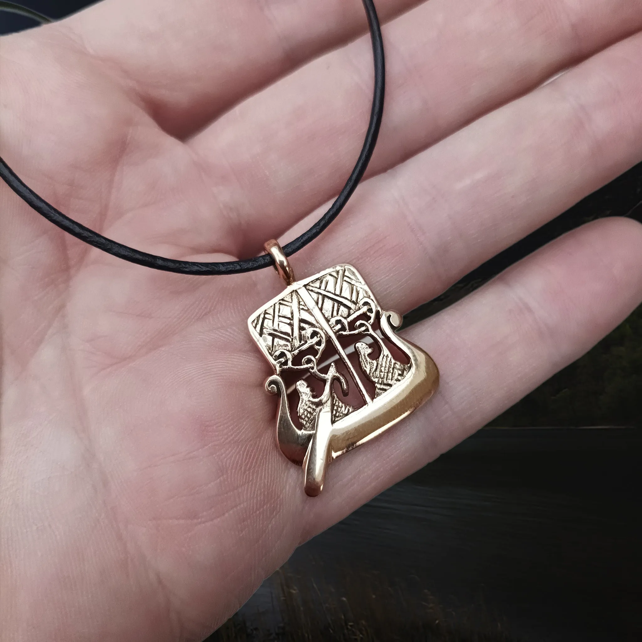 Bronze Gotland Stone Ship Viking Pendant