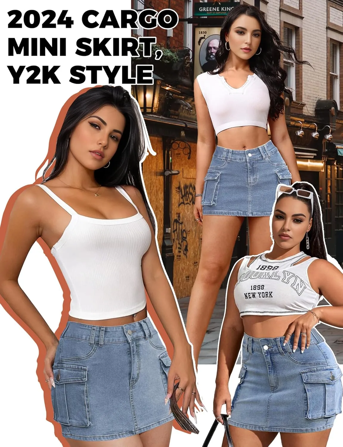 Buauty Women Denim Cargo Skirt Y2K, Mini Low Waist Jean Skirts Bodycon Flap Pockets 2025 Trendy Short