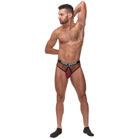 Cock Pit Fishnet Cock Ring Thong Red S/M