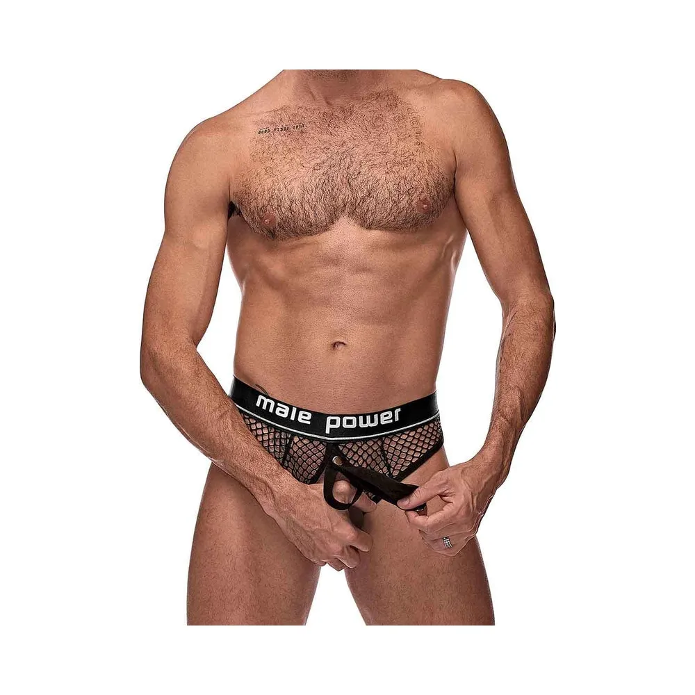 Cock Pit Net Cock Ring Thong - S/ M - Black