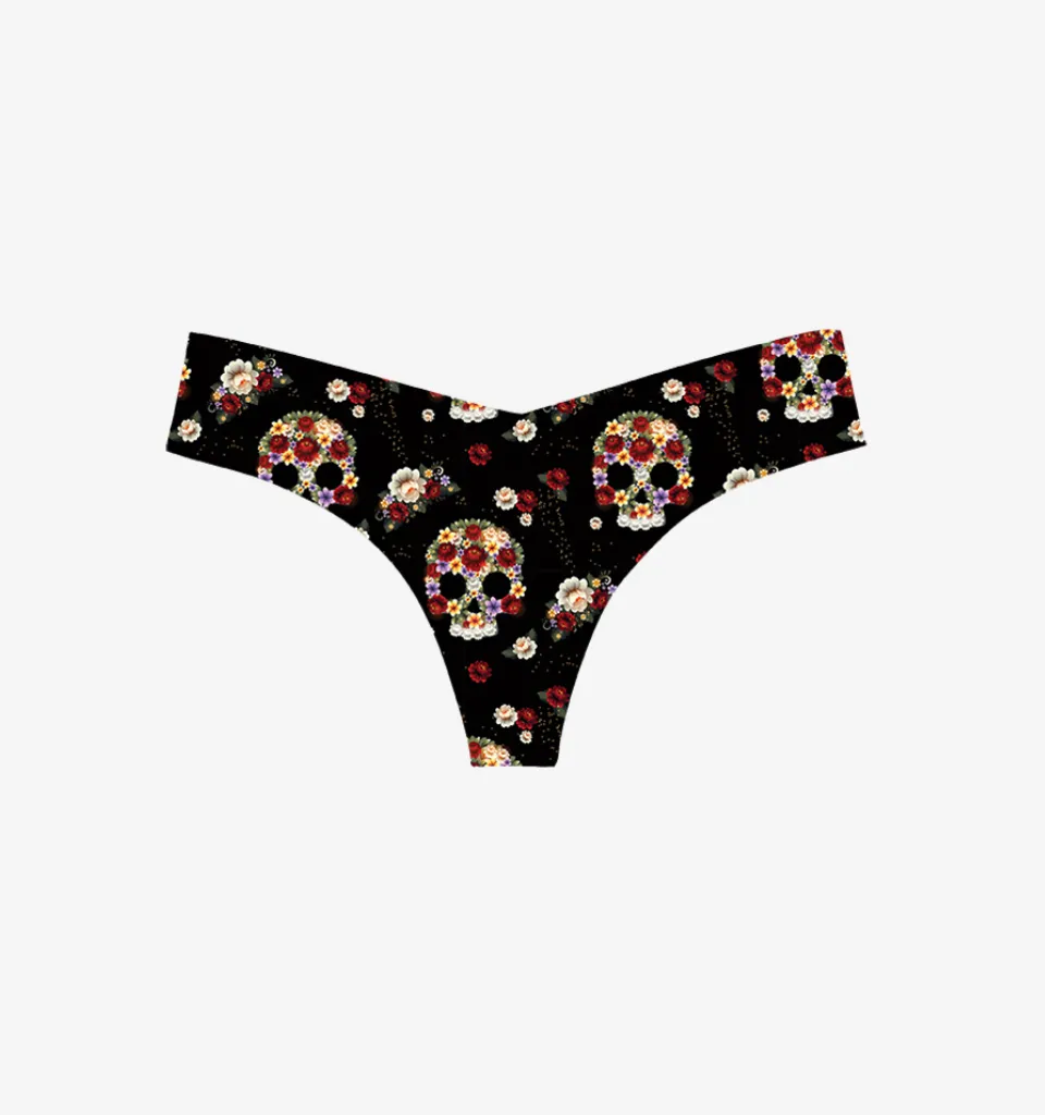 Commando Thong Blooms & Skulls