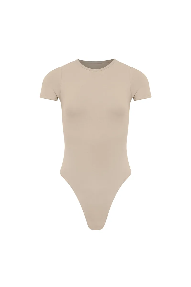 Cotton T Shirt Bodysuit - Stone