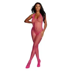 Dreamgirl Diamond-Net Halter Bodystocking With Open Crotch