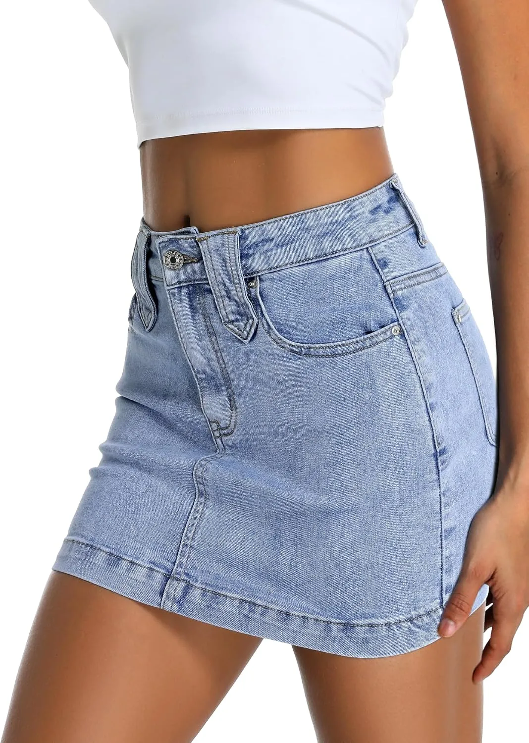 ELLEVEN Women's Y2k Stretchy Denim Mini Skirt Low Rise Casual Sexy Bodycon Jean Skirt with Pockets