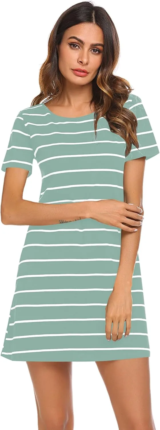 Feager Women's Casual Striped Criss Cross Short Sleeve T Shirt Dress