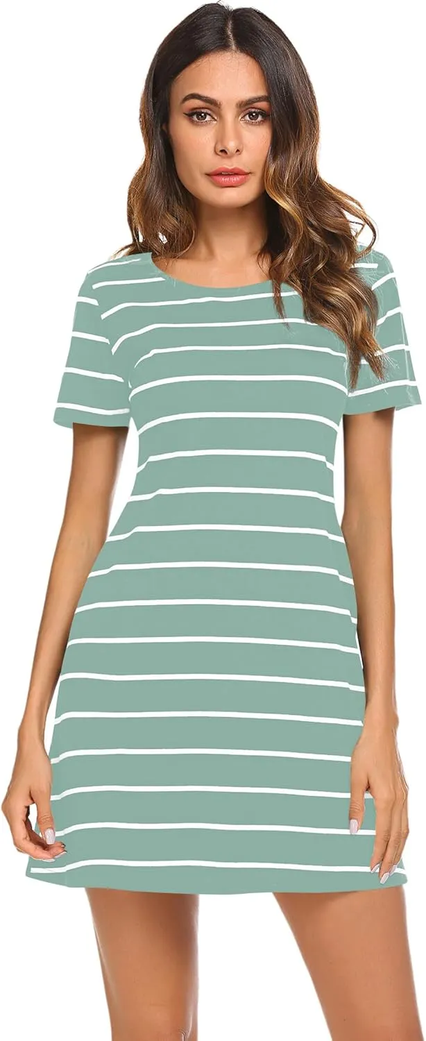 Feager Women's Casual Striped Criss Cross Short Sleeve T Shirt Dress