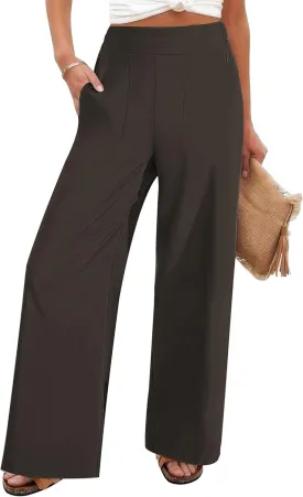 FireSwan Women's Wide Leg Work Pants High Elastic Waist Dress Palazzo Pants Trousers with Zipper Pockets
