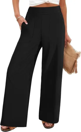 FireSwan Women's Wide Leg Work Pants High Elastic Waist Dress Palazzo Pants Trousers with Zipper Pockets