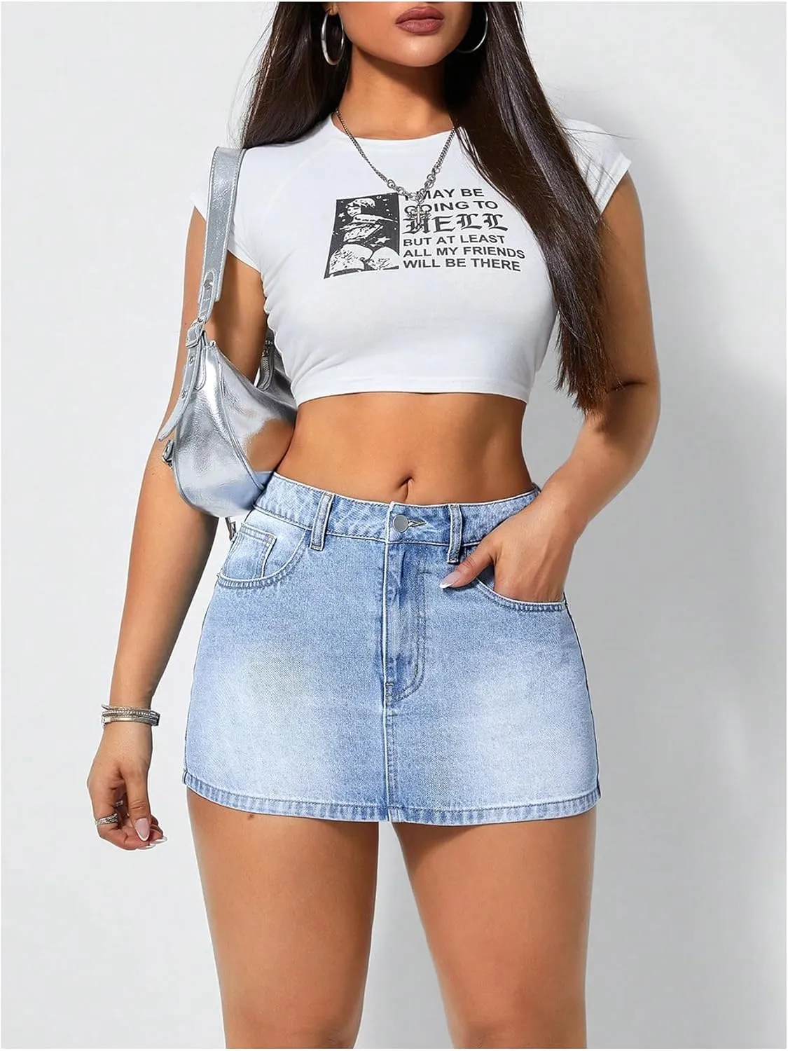 Floerns Women's Casual Mini Denim Skorts Low Waist Y2k Jean Skirt Shorts