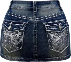 Floerns Women's Y2k Butterfly Denim Skirts Low Waist Stretch Bodycon Mini Skirt