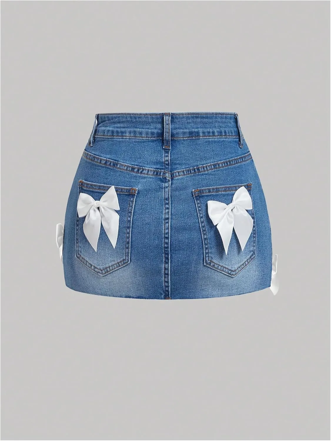 Floerns Women's Y2k Denim Skorts Low Waist Bowknot Cute Bodycon Mini Skirt Shorts