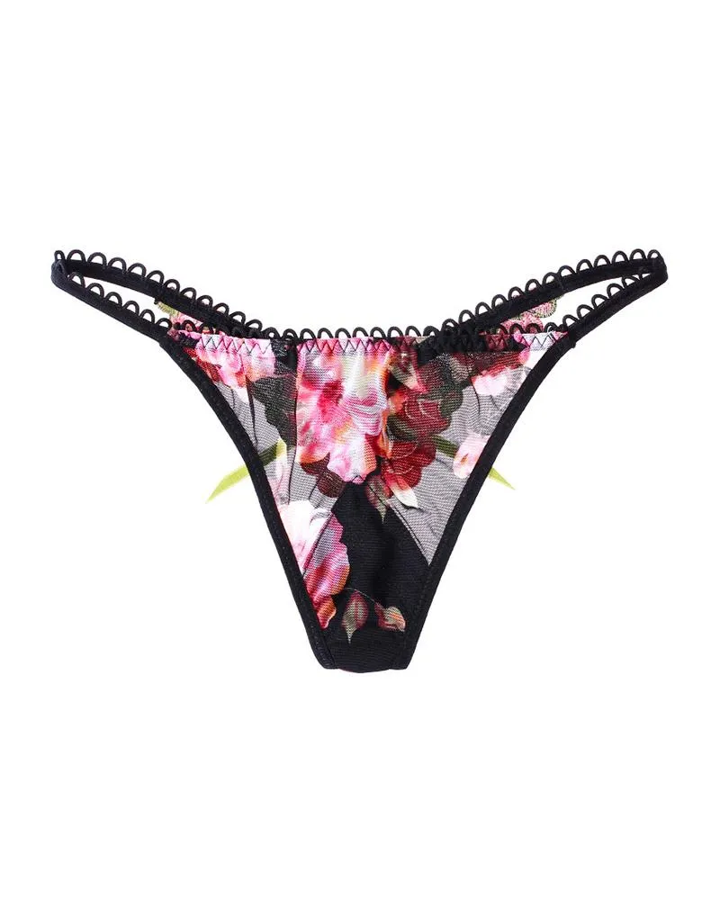Floral Embroidery Low Waist Lace-up Thong