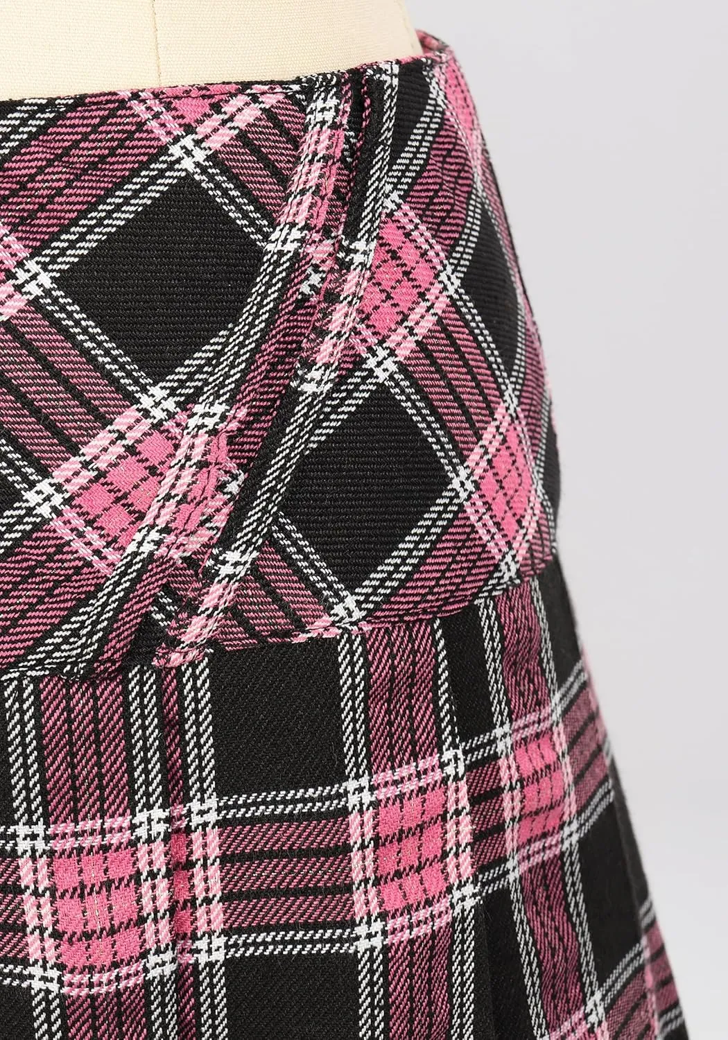FURPHI Mini Plaid Pleated Skirt Women's US Size Low Waist Slit Schoolgirl Uniform