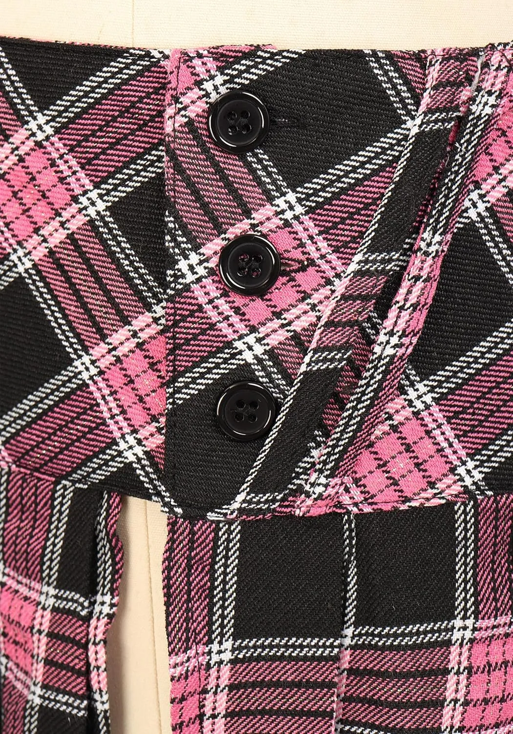 FURPHI Mini Plaid Pleated Skirt Women's US Size Low Waist Slit Schoolgirl Uniform