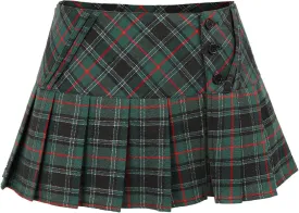 FURPHI Mini Plaid Pleated Skirt Women's US Size Low Waist Slit Schoolgirl Uniform