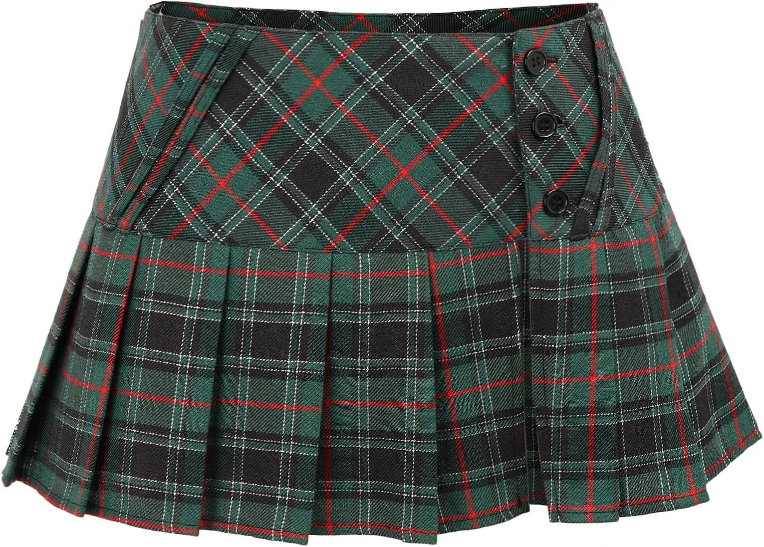 FURPHI Mini Plaid Pleated Skirt Women's US Size Low Waist Slit Schoolgirl Uniform