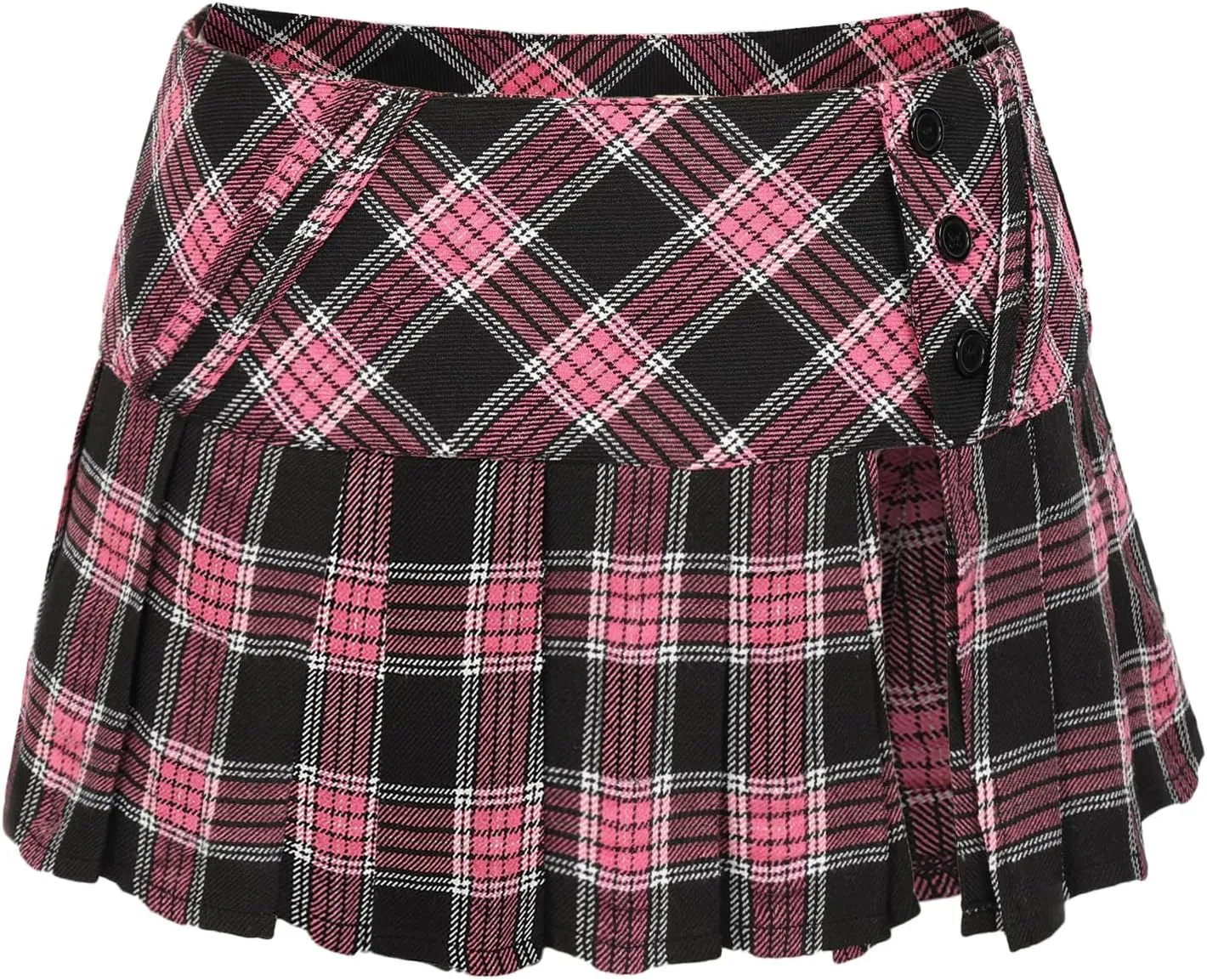 FURPHI Mini Plaid Pleated Skirt Women's US Size Low Waist Slit Schoolgirl Uniform