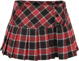 FURPHI Mini Plaid Pleated Skirt Women's US Size Low Waist Slit Schoolgirl Uniform