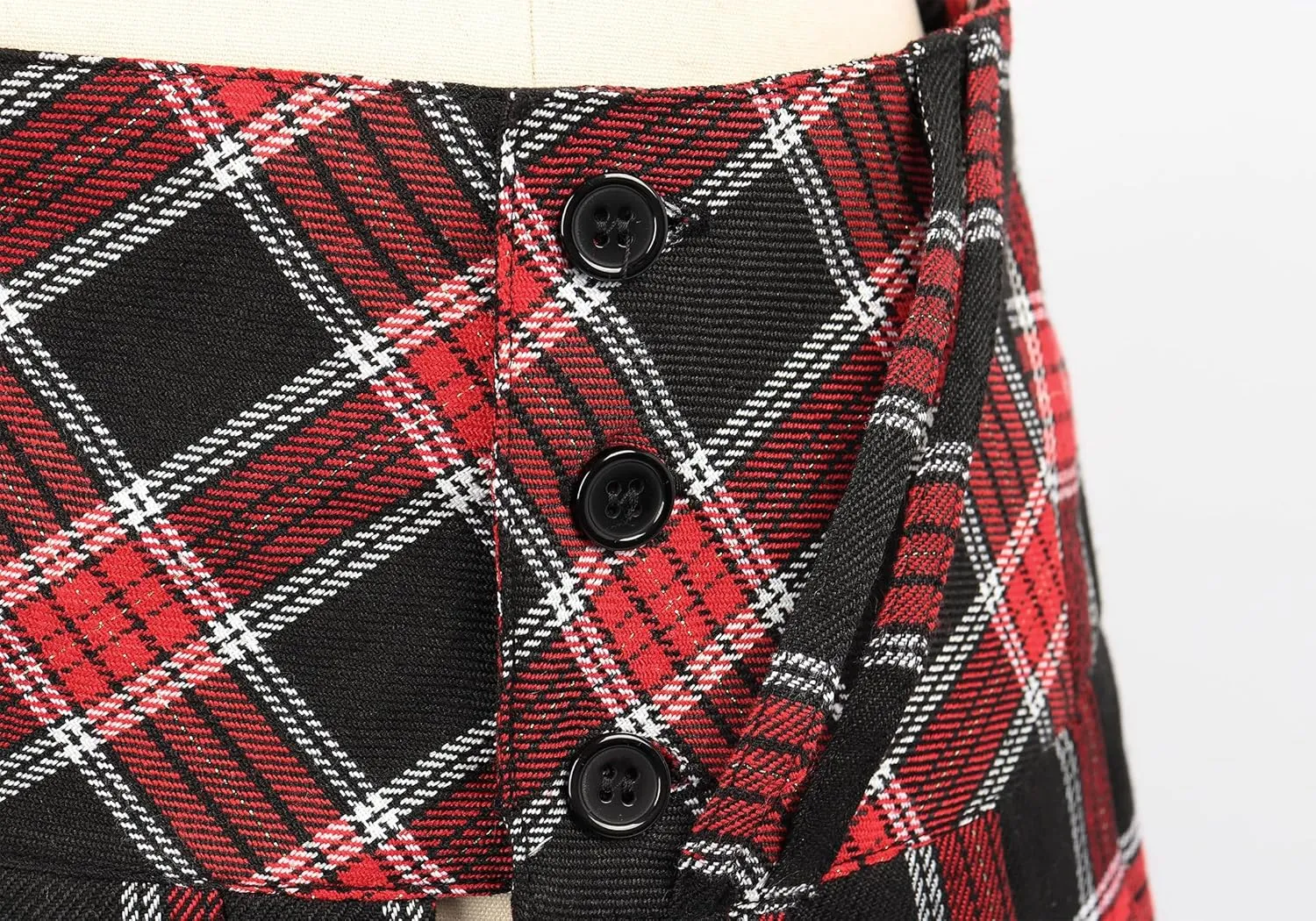 FURPHI Mini Plaid Pleated Skirt Women's US Size Low Waist Slit Schoolgirl Uniform