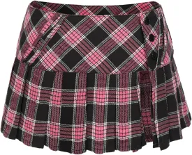 FURPHI Mini Plaid Pleated Skirt Women's US Size Low Waist Slit Schoolgirl Uniform