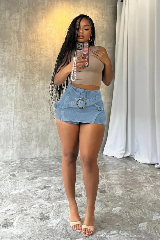 HBQ Women's Vintage Denim Skirt Ring Buckle Jean Skort Low Waist Y2k Mini Skirts 2025 Fashion