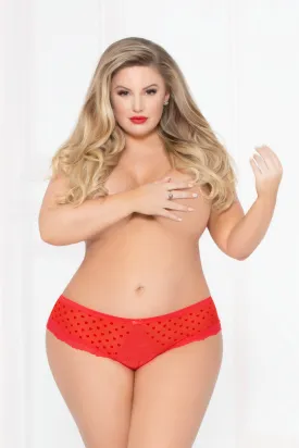 Heart Mesh & Lace Panty -Red (Plus Size)