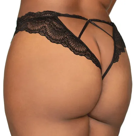 Lace Tanga Open Crotch Panty Black 1X