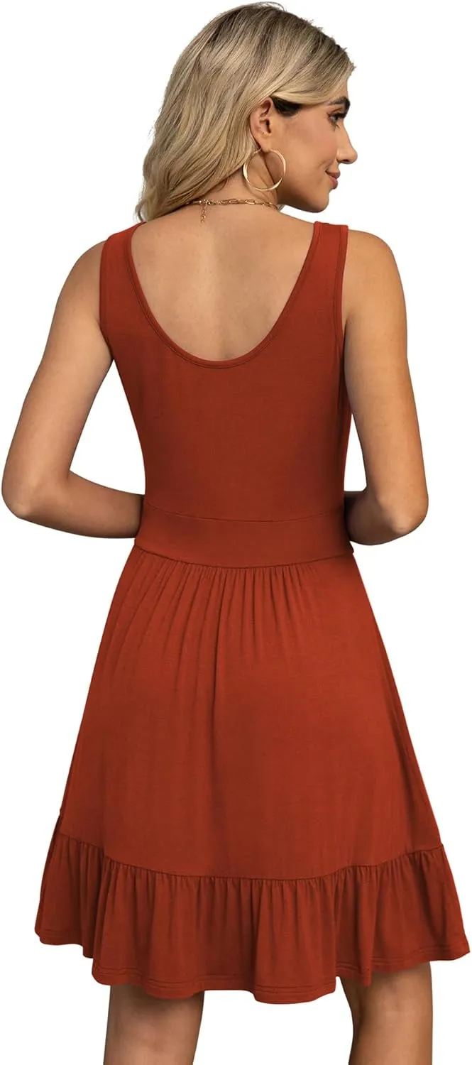 LILBETTER Women's Summer Casual U Neck Sundresses Pleated Knee Length Sleeveless Tank Dress