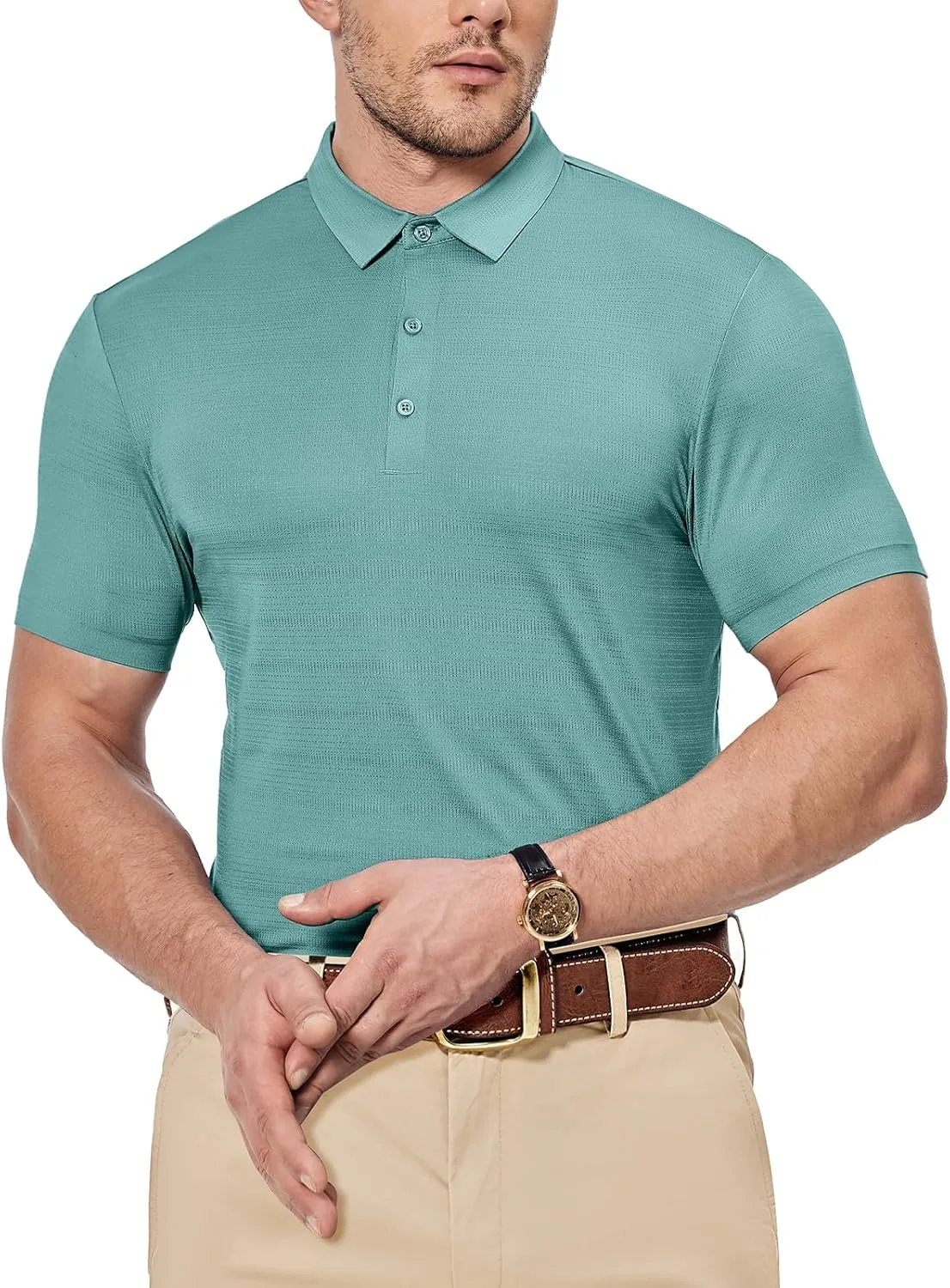 Mens Dry Fit Golf Shirt Performance Polo Short Sleeve Athletic Collared Mesh Shirt Moisture Wicking Seamless Tech