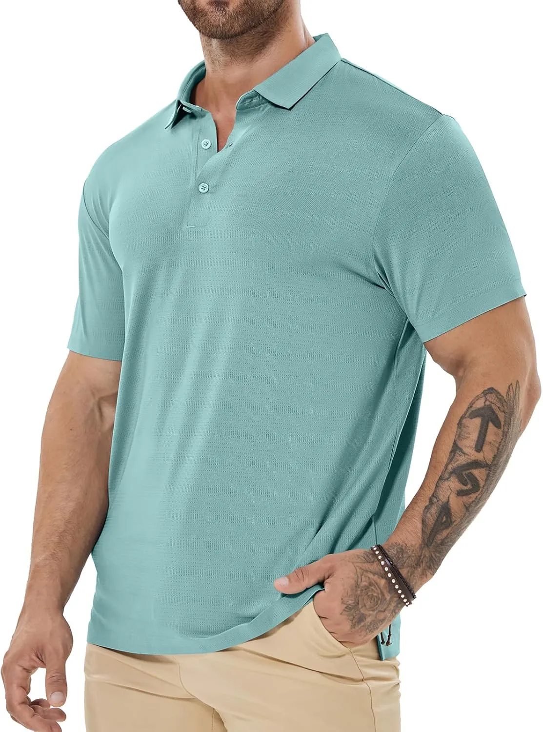 Mens Dry Fit Golf Shirt Performance Polo Short Sleeve Athletic Collared Mesh Shirt Moisture Wicking Seamless Tech