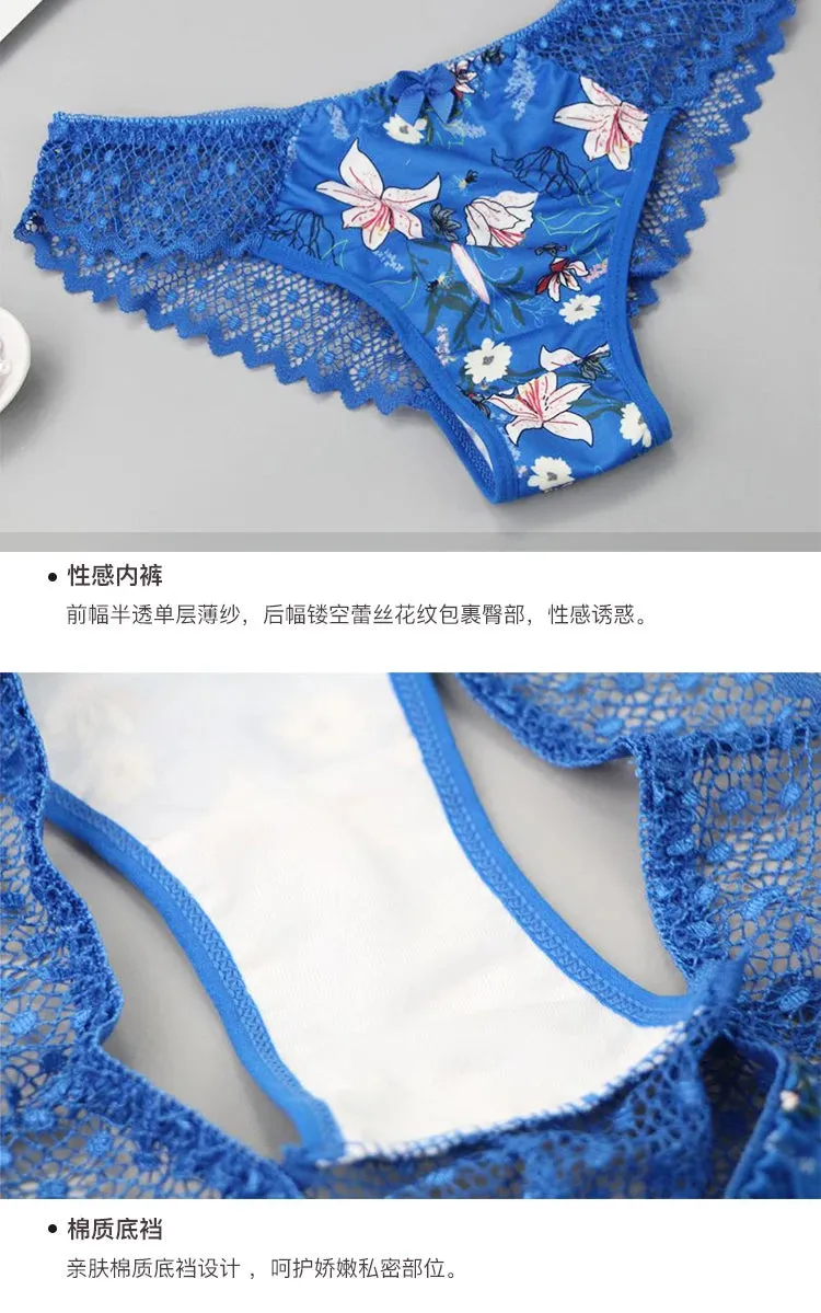 New Sexy G String Underwear For Women Embroidered Thong Hollow Out Lingerie Panties Bra Sets