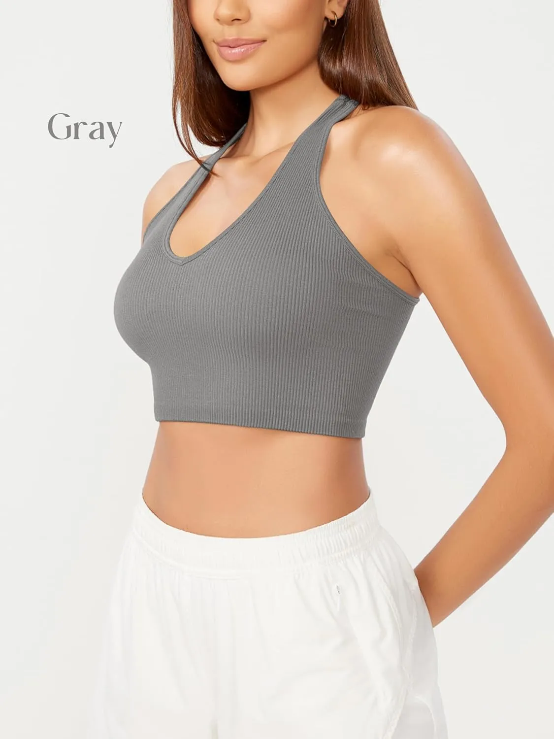 ODODOS 3-Pack Seamless Racerback Crop Tank for Women Ribbed Knit Soft Crop Tops