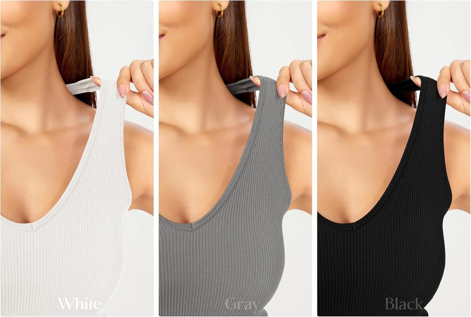 ODODOS 3-Pack Seamless Racerback Crop Tank for Women Ribbed Knit Soft Crop Tops