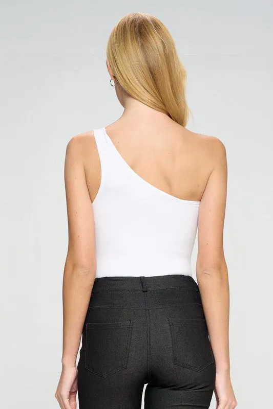 *Online Exclusive* One Shoulder Asymmetrical Bodysuit (Multiple Colors)