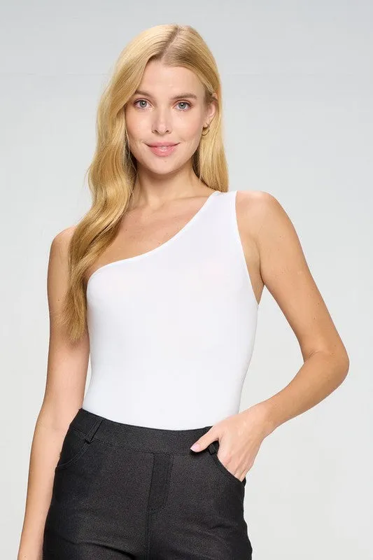 *Online Exclusive* One Shoulder Asymmetrical Bodysuit (Multiple Colors)
