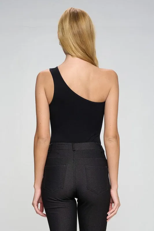 *Online Exclusive* One Shoulder Asymmetrical Bodysuit (Multiple Colors)