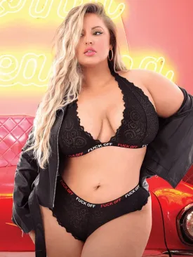 Plus Size Black Lace Fuck Off Vibes Set