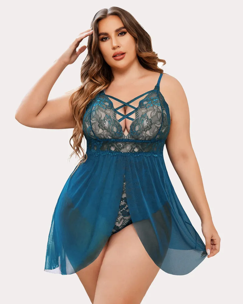 Plus Size Leopard Snap Crotch Babydoll