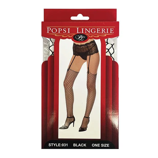 Popsi Lingerie - Unfinished Diamond Net Thigh High Stockings O/S (Black)