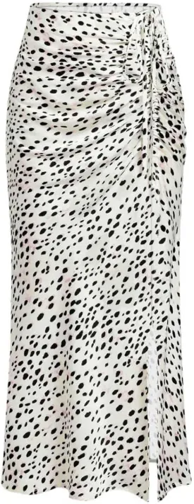 Relipop Women's Floral Boho Midi Skirt with Slit High Waisted Elastic Ruched Skirts Summer Sexy Leopard Print Skirt