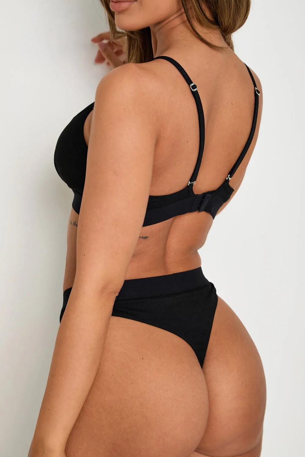 Ribbed Thong - Black