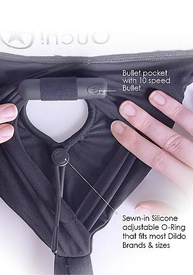 Shots Ouch! Vibrating Strap-on Thong with Adjustable Garters Royal Blue