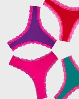 Thong Four Pack - Sparkle Lace