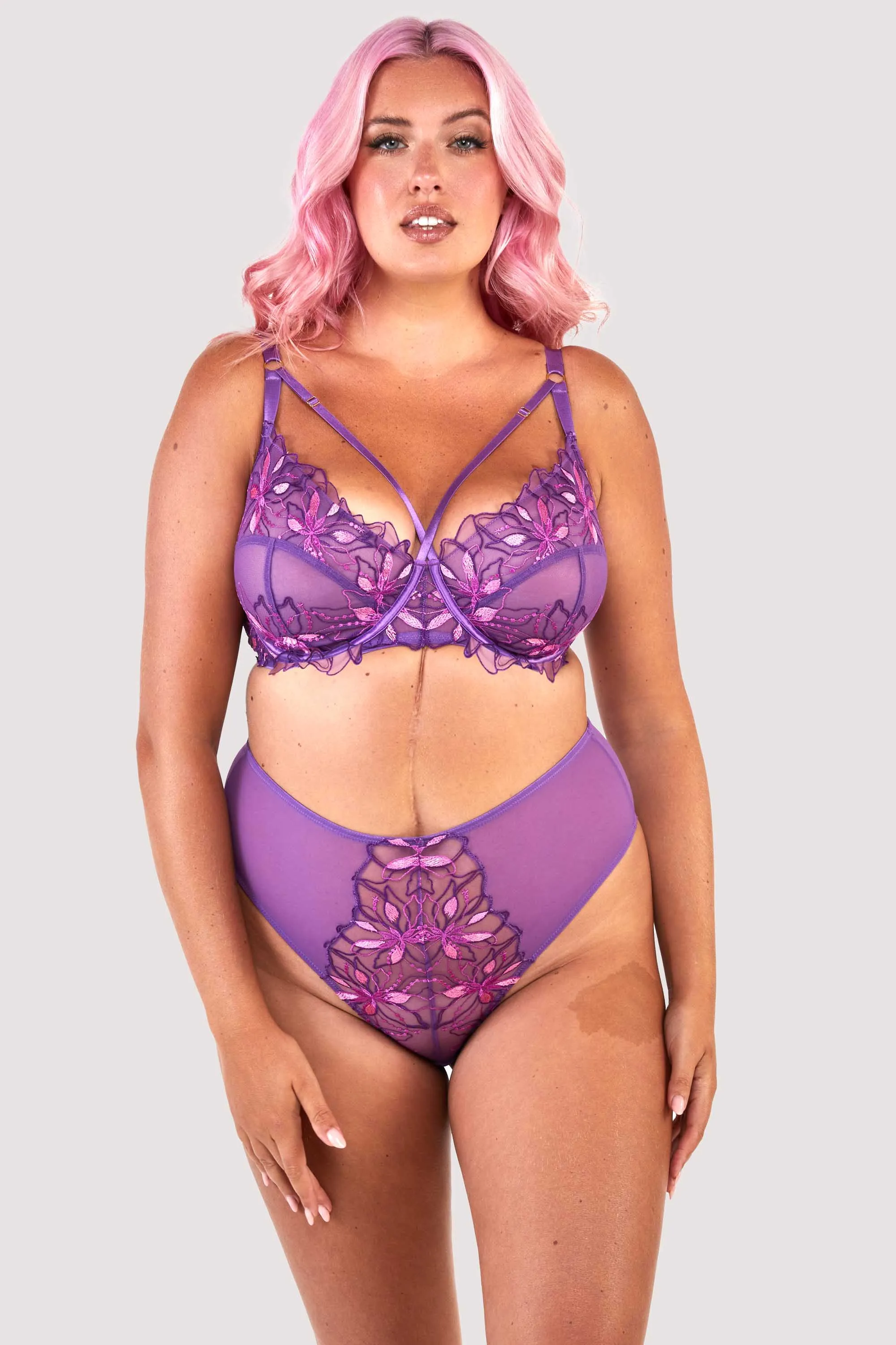 Walpole Purple Embroidered High Waist Thong